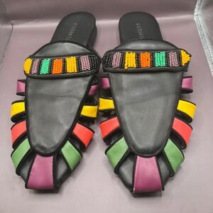 Farm Rio Beaded Slide Sandals Colorful Straps Slip‎ On Flats